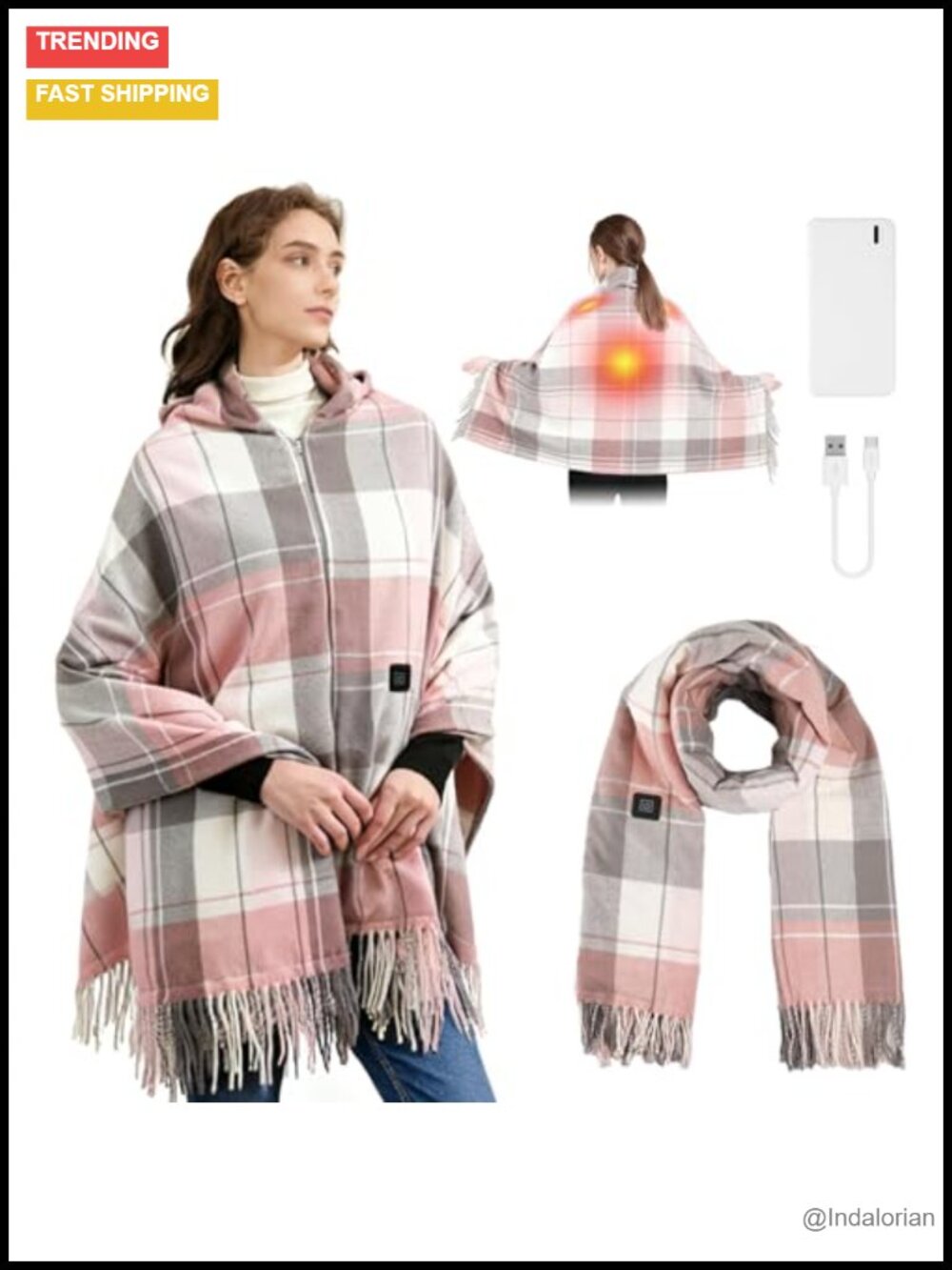 Heated Scarf Shawl Wrap Women 10000mAh Battery 3 Heat Settings Polyester